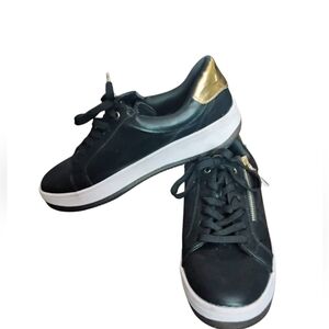 Shoe Dazzle Black and Gold Sneakers with Suede Finish